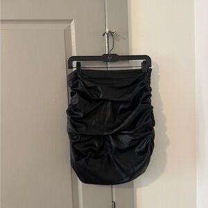 Lucy Paris Elegant Black Ruched Faux Leather Skirt